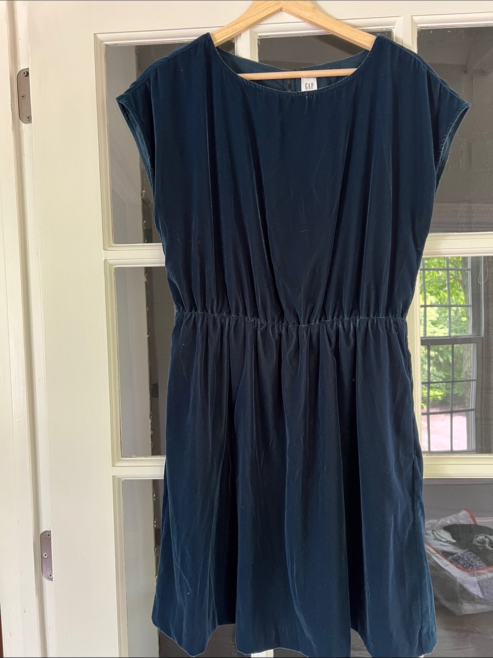 GAP Deep Deep Teal/Navy Elastic-Waist Velvet Skater Dress